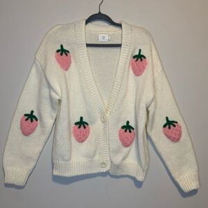 Luna Ivy Anthropologie Women’s Strawberry V-Neck Cardigan Sweater Size Medium